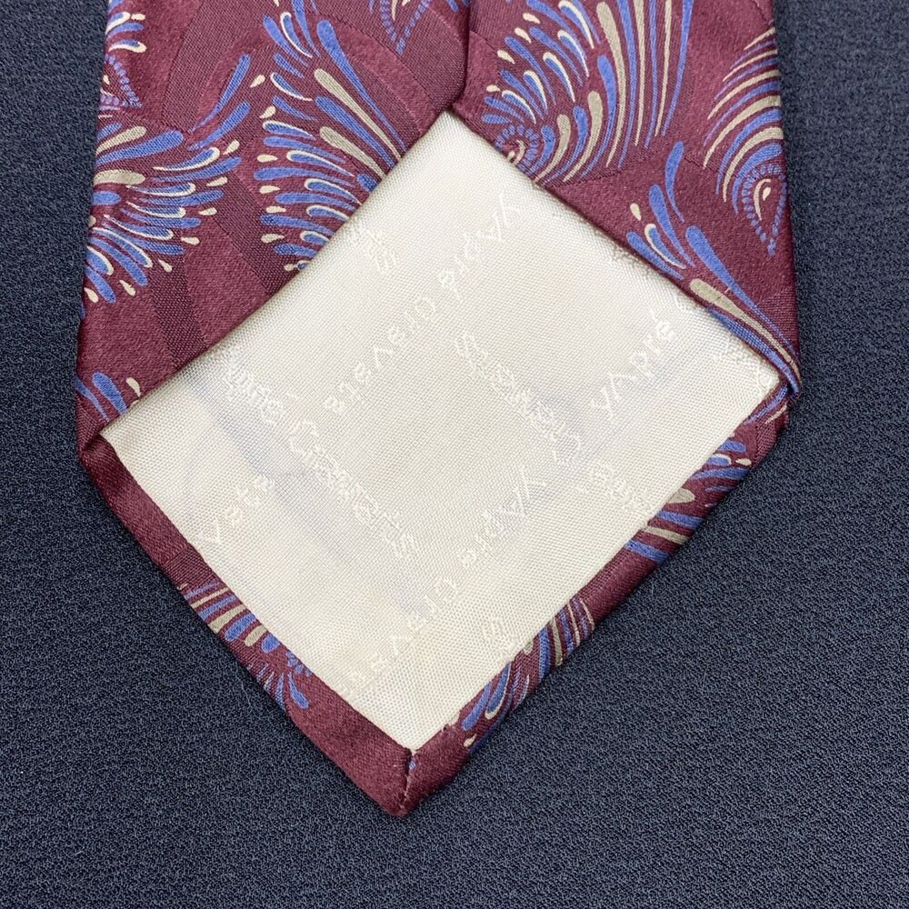 yApre Cravats Red Maroon Abstract Plume Silk Neck Tie Vintage Hand Finished USA